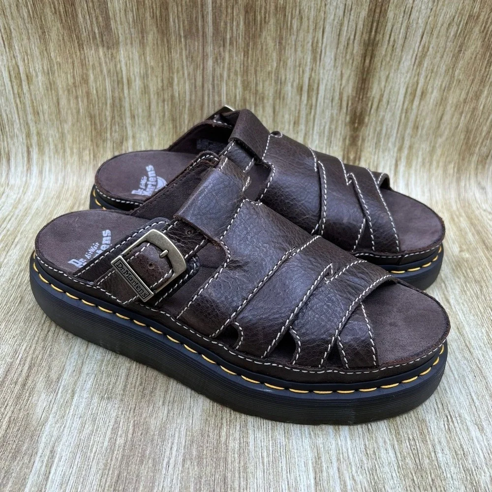 Dr. Martens Maxxy Slide Men's Size 13 Brown Leather Fisherman Buckle Sandals NEW